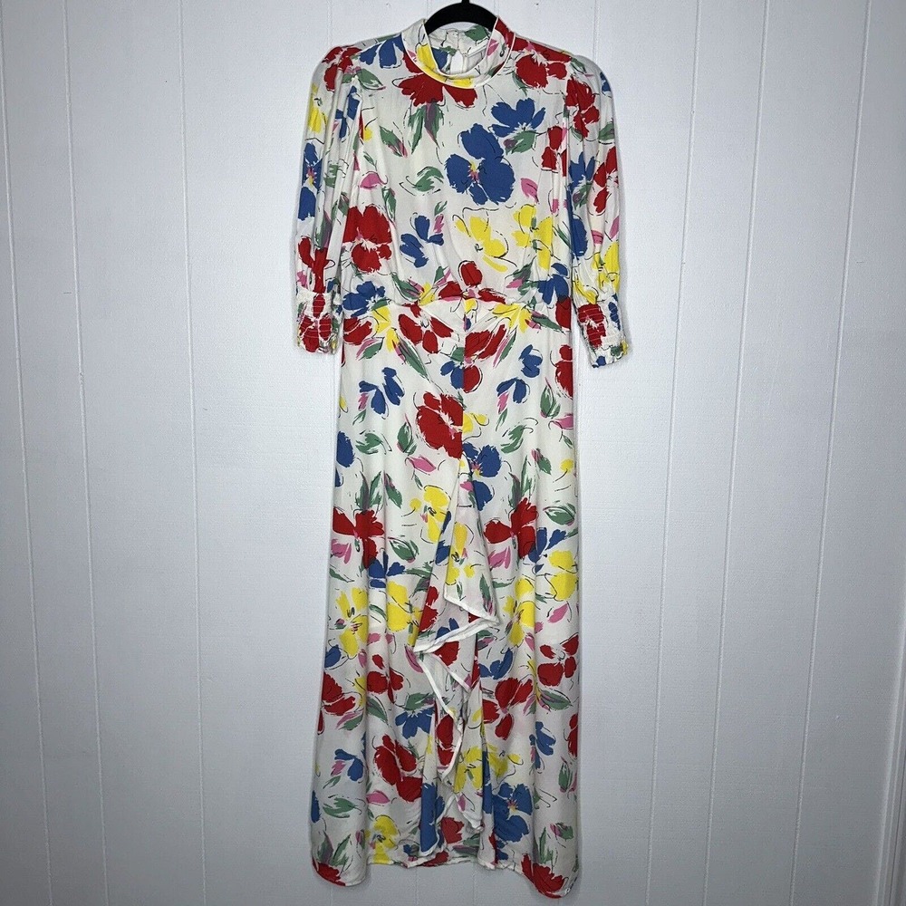 Rixo Target Women’s Floral Cascade Midi Dress Mock Neck White 6 NWT